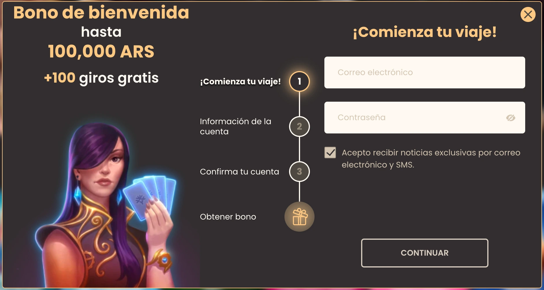 Bono de bienvenida para Argentina y pasos para crear una cuenta